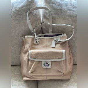 Cream and white Coach shoulder bag
